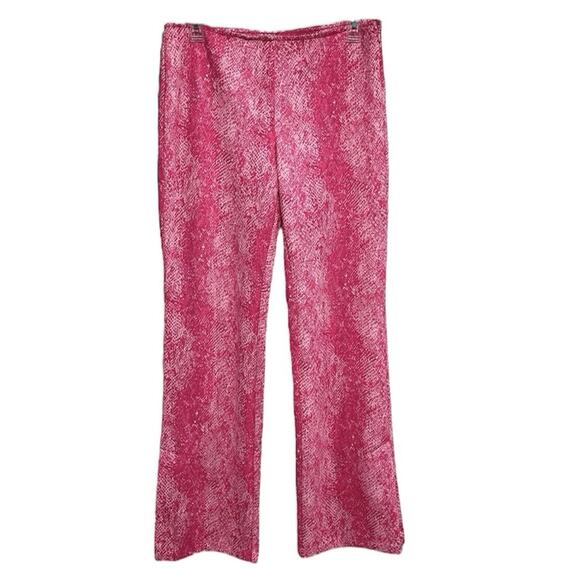 Y2K Urban Outfitters Vivica Snakeskin Print Split Flare Pants 6 Pink Maximalist - Picture 1 of 7